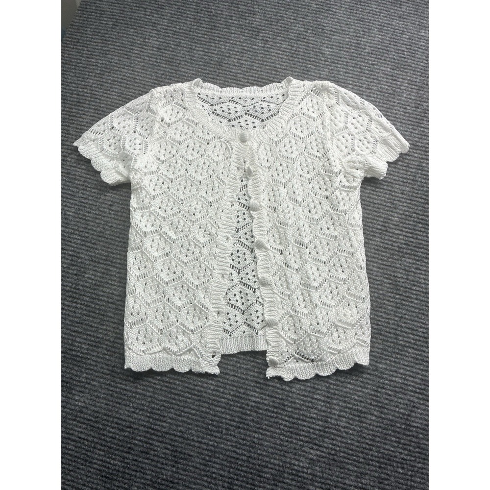 Women's Crochet 2 PC Beach Swim Coverup Set Short Sleeve & Shorts Sexy White XS - Picture 4 of 13